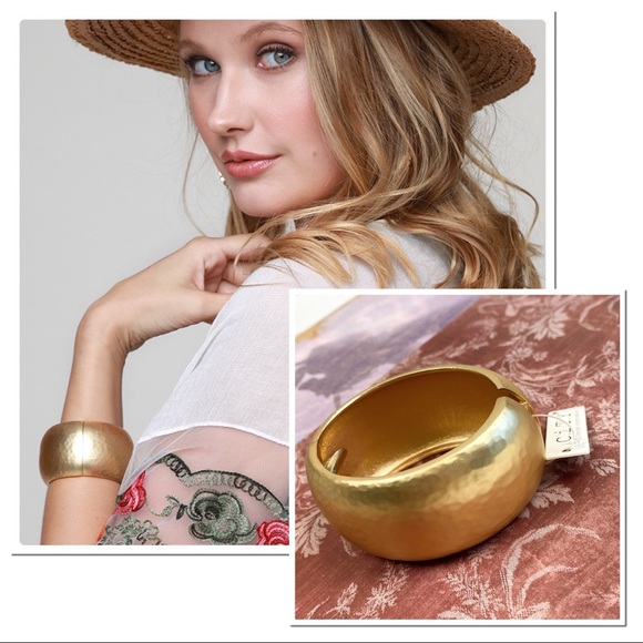littlegypsie Jewelry - Big Gold Hammered Metal Bangle Bracelet